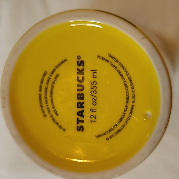 2015 STARBUCKS Yellow & Black Dot Ceramic Travel Mug - Picture 5 of 5